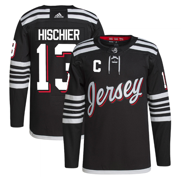 Men's New Jersey Devils #13 Nico Hischier 2021/22 Black Stitched Jersey Men's New Jersey Devils #13 Nico Hischier 2021/22 Black Stitched Jersey